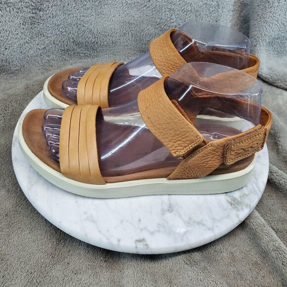 Ecco Shoes Womens EU 37 US 6 Flowt Brown Leather Sandals Adjustable Strap - Picture 1 of 8